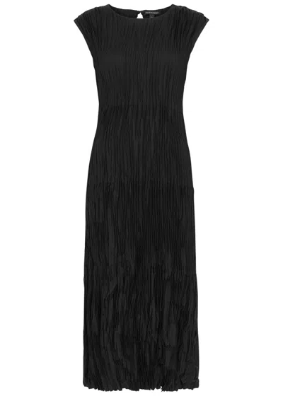 Eileen Fisher Jewel Plissé Silk Midi Dress In Black
