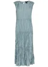 Eileen Fisher Tiered A-line Crinkled Silk Midi Dress In Light Blue