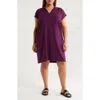 Eileen Fisher Fine Jersey Split Neck Dress In Multi
