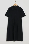 Eileen Fisher Johnny Collar Short Sleeve Organic Cotton Dress In Black