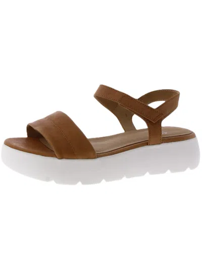 Eileen Fisher Jolie Womens Faux Leather Platform Ankle Strap In Gold