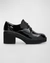 Eileen Fisher Judd Patent Leather Block-heel Oxfords In Black