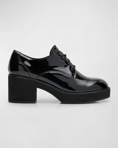 Eileen Fisher Judd Patent Leather Block-heel Oxfords In Black