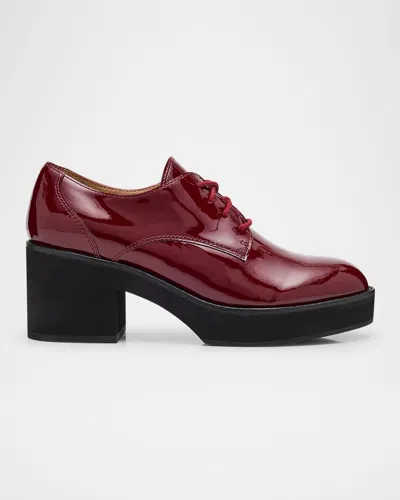 Eileen Fisher Judd Patent Leather Block-heel Oxfords In Bordeaux