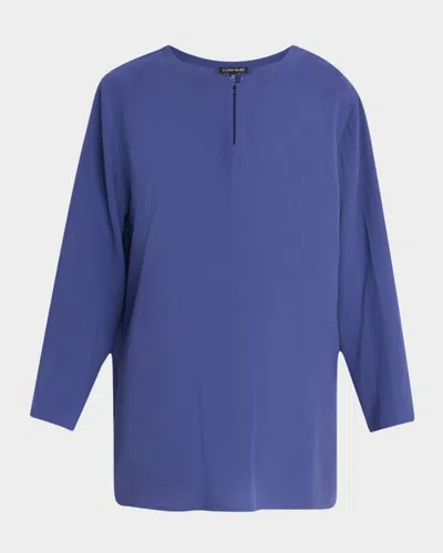 EILEEN FISHER KEYHOLE SILK GEORGETTE CREPE TUNIC