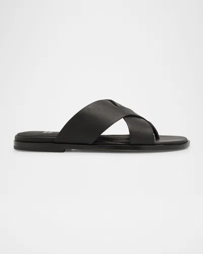 Eileen Fisher Kisto Leather Crisscross Thong Sandals In Black