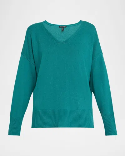 Eileen Fisher Knit Cotton-cashmere Sweater In Evergreen