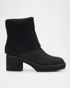 EILEEN FISHER KNIT NUBUCK LEATHER PLATFORM ANKLE BOOTIES