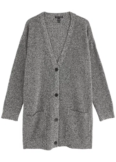 Eileen Fisher V-neck Cotton Blend Cardigan In Black