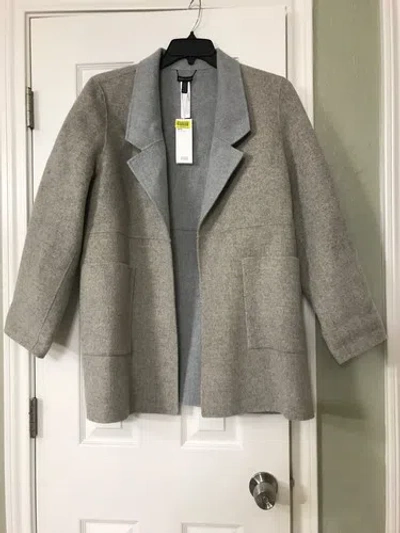 Pre-owned Eileen Fisher L  Oatmeal Brushed Wool Doubleface Notch Collar Reversible Coat In Beige