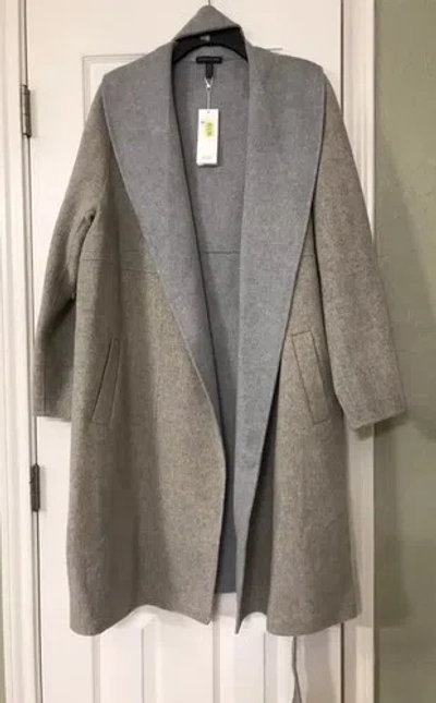 Pre-owned Eileen Fisher Large  Oatmeal Dark Pearl Brushed Wool Doubleface Shwal Collar Coat In Oatmeal/dark Pearl