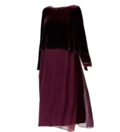 Pre-owned Eileen Fisher Large  Raisinette Velvet & Sheer Silk 2 Pc Duster Dress Set