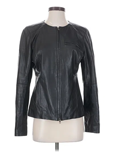 Pre-owned Eileen Fisher Leather Jacket In Black