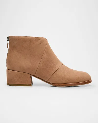Eileen Fisher Leather Zip Block-heel Booties In Earth