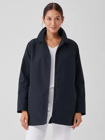 Eileen Fisher Light Cotton Nylon Car Coat In Black