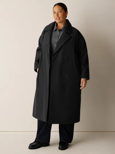 Eileen Fisher Light Cotton Nylon Drape Neck Coat In Black
