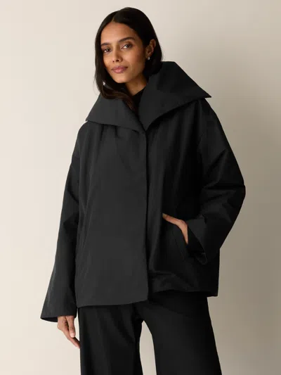 Eileen Fisher Light Cotton Nylon High Collar Padded Coat In Black