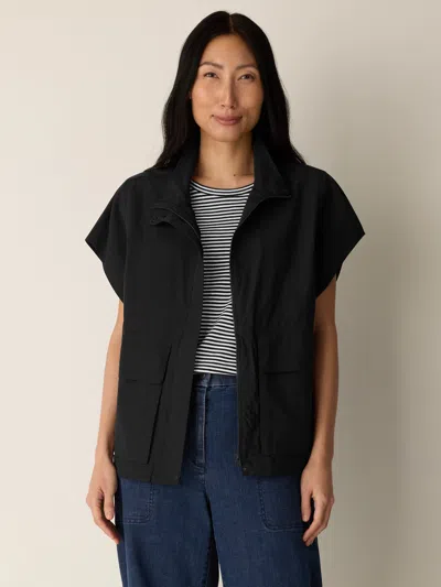 Eileen Fisher Light Cotton Nylon High Collar Vest In Black