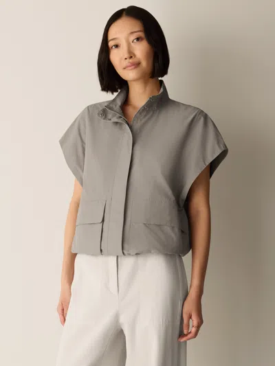 Eileen Fisher Light Cotton Nylon High Collar Vest In Twine