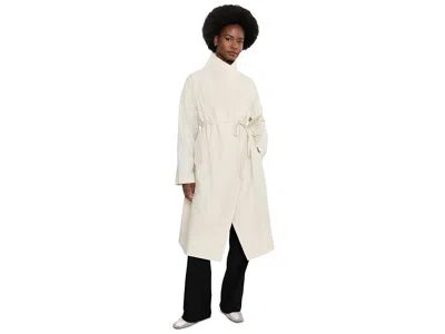 Eileen Fisher Light Cotton Nylon High Drape Neck Coat Women's Jacket Plaster: Lg In Taupe