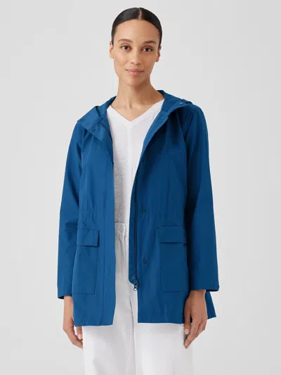 Eileen Fisher Light Cotton Nylon Hooded Coat In Atlantis