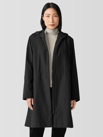Eileen Fisher Light Cotton Nylon Hooded Coat In Black