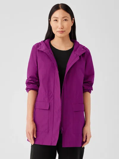 Eileen Fisher Light Cotton Nylon Hooded Coat In Purple