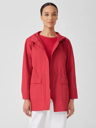 Eileen Fisher Light Cotton Nylon Hooded Coat In Red