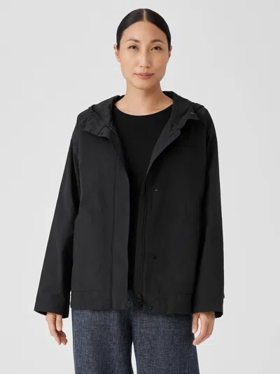 Eileen Fisher Light Cotton Nylon Hooded Jacket In Black