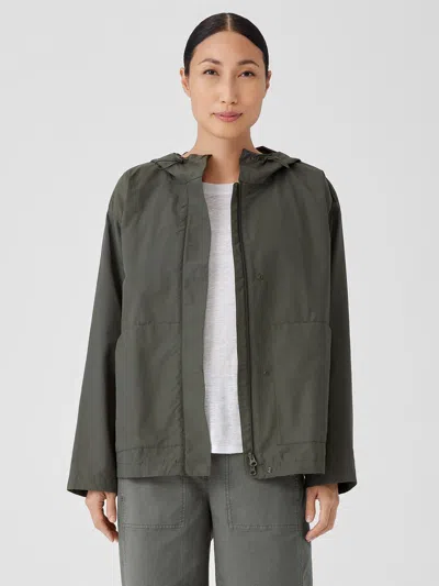 Eileen Fisher Light Cotton Nylon Hooded Jacket In Green