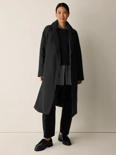 Eileen Fisher Light Cotton Nylon Padded Trench Coat In Black