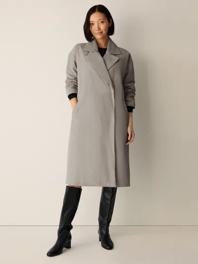 Eileen Fisher Light Cotton Nylon Padded Trench Coat In Gray