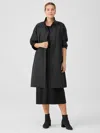 Eileen Fisher Light Cotton Nylon Stand Collar Coat In Black