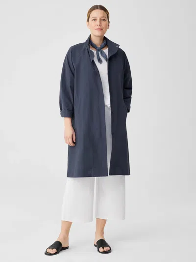 Eileen Fisher Light Cotton Nylon Stand Collar Coat In Blue