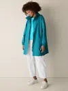 Eileen Fisher Light Cotton Nylon Stand Collar Coat In Blue