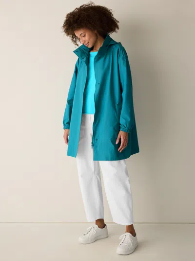 Eileen Fisher Light Cotton Nylon Stand Collar Coat In Blue