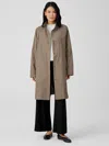 Eileen Fisher Light Cotton Nylon Stand Collar Coat In Green