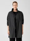 Eileen Fisher Light Cotton Nylon Stand Collar Long Coat In Black