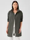 Eileen Fisher Light Cotton Nylon Stand Collar Long Coat In Green