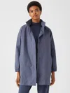 Eileen Fisher Light Cotton Nylon Stand Collar Long Coat In Blue