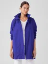 Eileen Fisher Light Cotton Nylon Stand Collar Long Coat In Blue