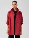 Eileen Fisher Light Cotton Nylon Stand Collar Long Coat In Red