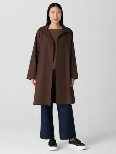 Eileen Fisher Light Cotton Nylon Stand Collar Coat In Brown