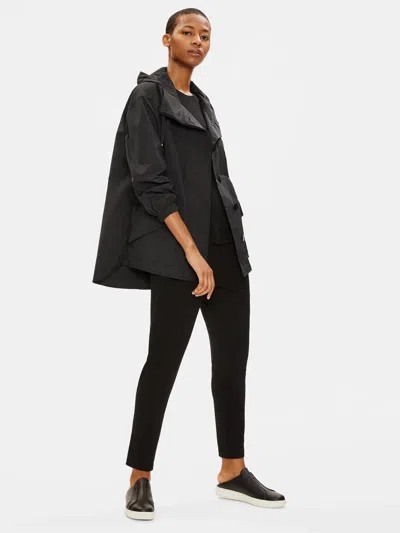 Eileen Fisher Light Organic Cotton Nylon Hooded Coat In Black