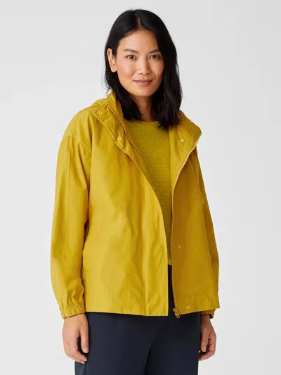 Eileen Fisher Light Organic Cotton Nylon Stand Collar Jacket In Yellow