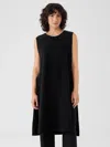 Eileen Fisher Lightweight Boiled Wool Bateau Neck Long Top In Regenerative Wool In Black