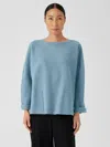 Eileen Fisher Lightweight Boiled Wool Bateau Neck Top In Regenerative Wool In Blue