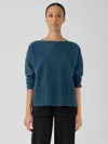 Eileen Fisher Lightweight Boiled Wool Bateau Neck Top In Regenerative Wool In Blue