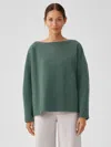 Eileen Fisher Lightweight Boiled Wool Bateau Neck Top In Regenerative Wool In Green