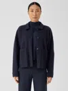 Eileen Fisher Lightweight Boiled Wool Classic Collar Jacket In Regenerative Wool In Black